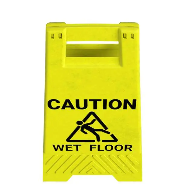 3D rendering illustration of a wet floor warning sign