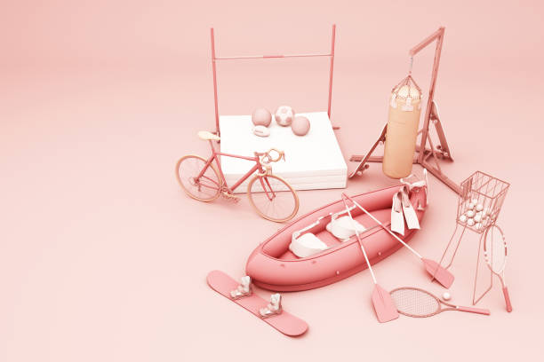 istock Sport equipments on pink background. 3d rendering 1178985348