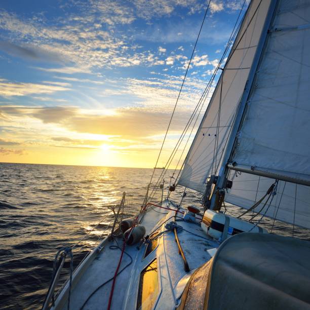 istock View from the deck of a yacht tilted in a wind on a sunset. 1178986697