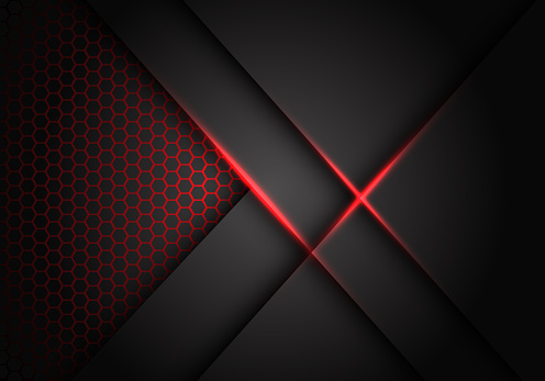 Abstract grey metallic overlap red light hexagon mesh design modern luxury futuristic technology background vector illustration.