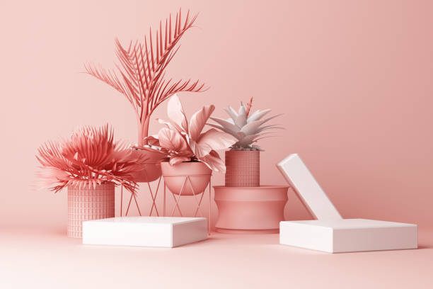 istock 3D render of tropical plants isolated on pink background. 1178988764
