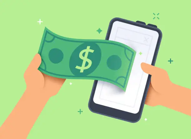 Vector illustration of Mobile Cash Payment Banking or Selling Concept