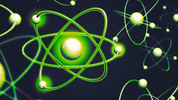 istock Atom Backgrounds from Geometric Shapes, Circle of Points of Lines. Atom nuclear model on energetic background. 3D illustration 1178992282