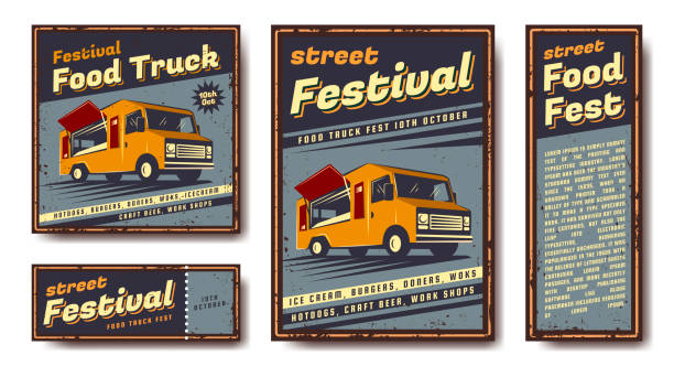 Fast food retro poster. Vector set of emblems, banners, posters. In retro, vintage, old style. Your design and text. Metal sign. Collection of posters. retro 1950s kitchen stock illustrations