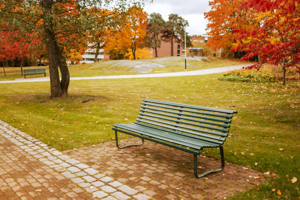 istock bench in the autumn park. Great season. 1178999295