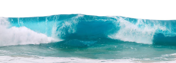 istock Powerful ocean blue waves with white foam isolated on a white background. Wide format. 1178999655