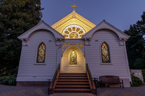 Menlo Park, California - October 2, 2019: Back entrance of Church of the Nativity.