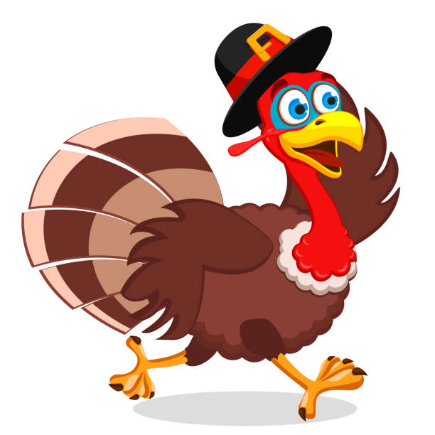 istock Turkey runs away holding his hat on a white, character. Thanksgiving day. 1179006542