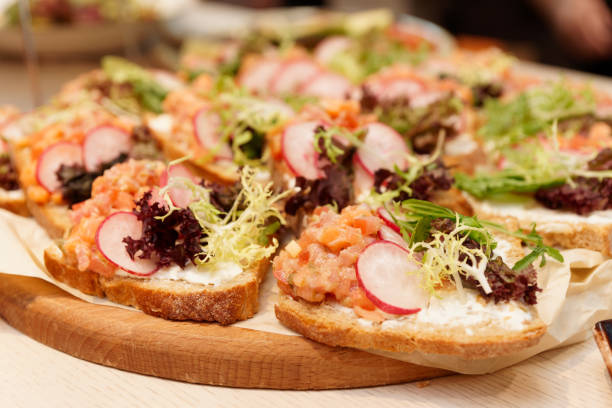 istock Bruschettas with chopped salmon fillet 1179007197