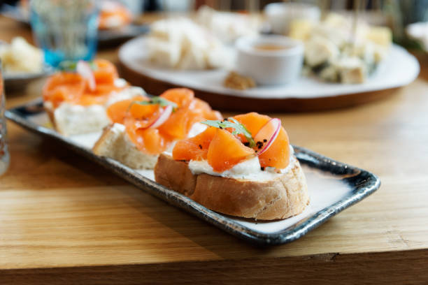 istock Bruschettas with smoked salmon and cream cheese 1179007244