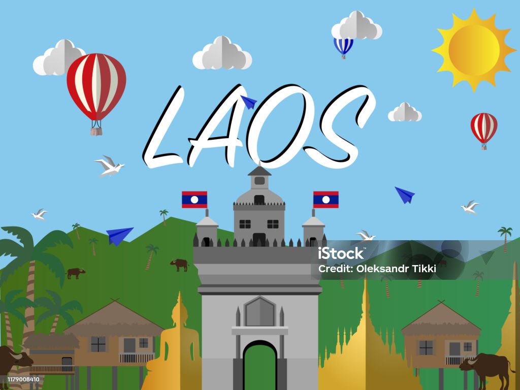 Đường Chân Trời Thành Phố Đất Nước Lào Luang Prabang Với Cờ Hình Minh Họa  Vector Nghệ Thuật Đầy Màu Sắc Du Lịch Thế Giới Cảnh Quan Thành Phố Phong  Cảnh Thẻ