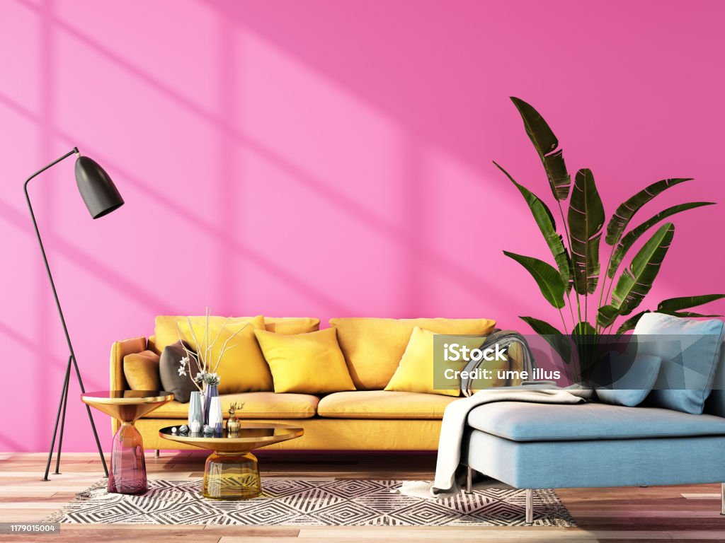 interior design for color trend 2020,3d rendering,3d illustration Color Image Stock Photo