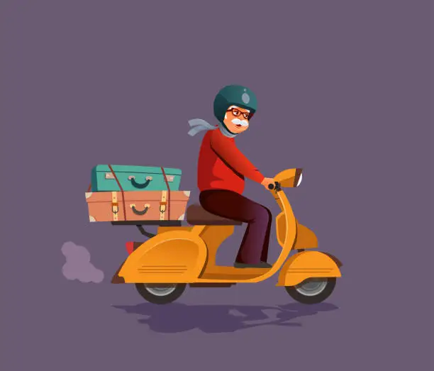 Vector illustration of Scooter Drive Old Man