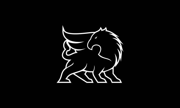 シンプルな黒と白のグリフィンシンボル - mythology medieval griffin coat of arms点のイラスト素材／クリップアート素材／マンガ素材／アイコン素材