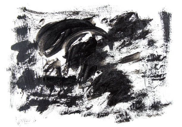 istock Black acrylic brush strokes, scribble and stain on white canvas. Abstract grunge handmade drawing. 1179026480