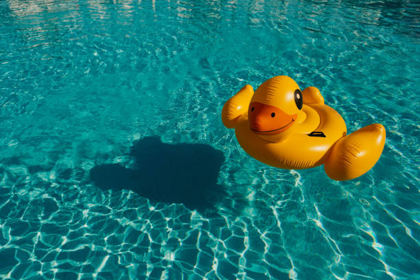 istock Yellow inflatable swimming duck in swimming pool. 1179035813
