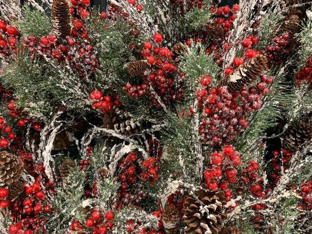 istock Winter Christmas greens with red berries white snow 1179038737