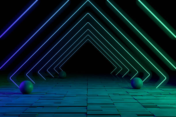 istock Ultraviolet Neon Laser Glowing Square Lines, Light Tunnel, Abstract 3D Background 1179045598