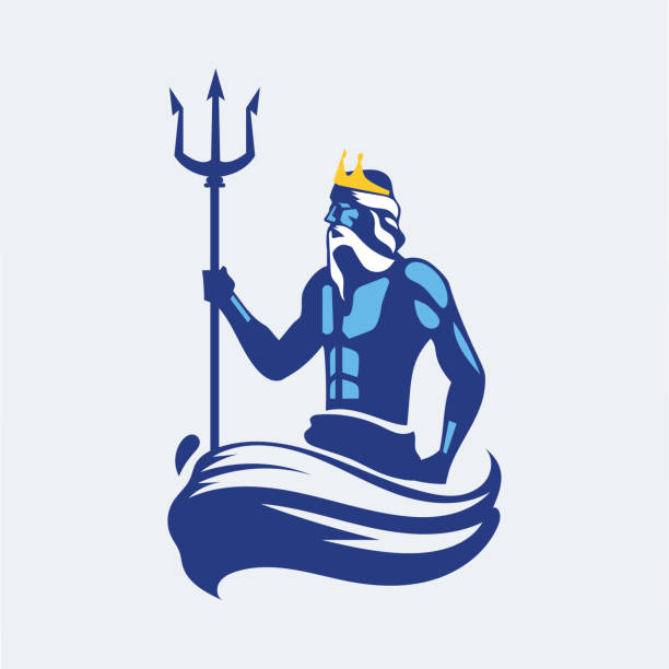 Poseidon or Neptune wielding a trident with waves. mascot logo design Poseidon or Neptune wielding a trident with waves. mascot logo design neptune fork stock illustrations