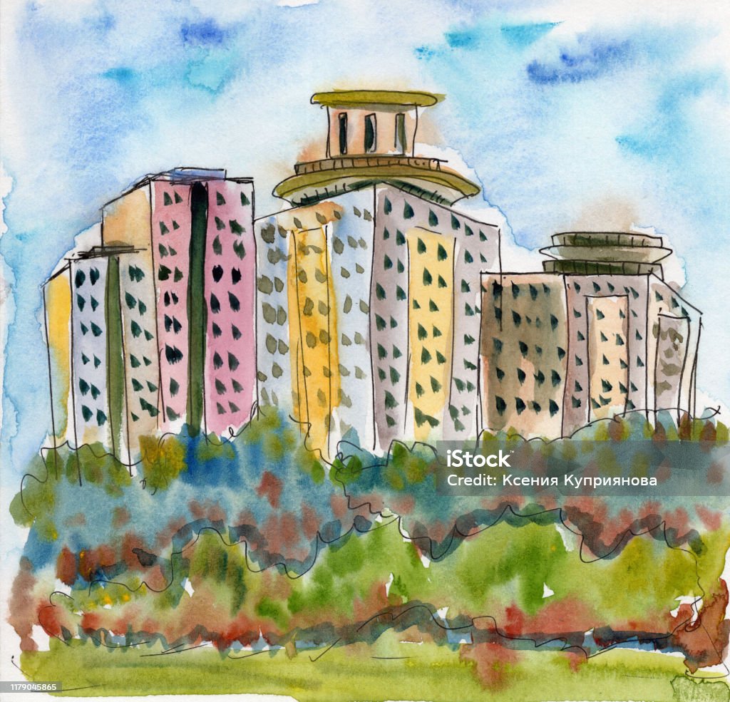 Bản Vẽ Đô Thị Phác Thảo Màu Nước Minh Họa Mùa Thu Thành Phố Xem ...