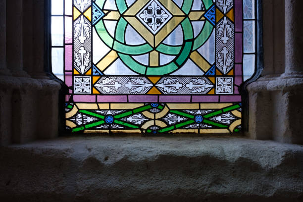 istock Coloured stained glass windows in a church in Spain 1179046838