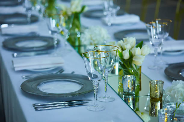 istock Elegance table set up with lotus flowers, selective focus. 1179047791