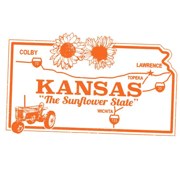 Vector illustration of Vintage Kansas Travel Stamp