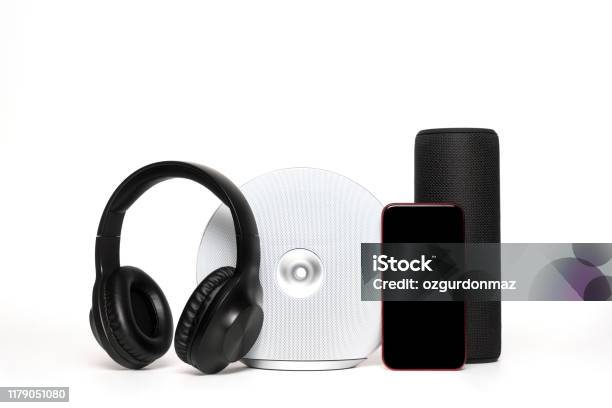 Portable Bluetooth Speakers And Boombox On White Stock Photo - Download Image Now - Cut Out, Speaker, Bluetooth