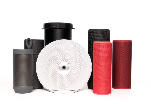 Portable bluetooth speakers and boombox on white