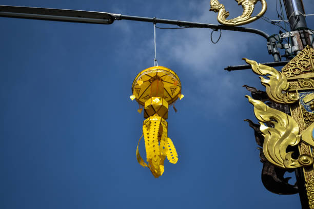 istock Golden fabric hanging lamp 1179055411