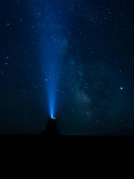 istock A silhouette pointing a head-light on  the Milky Way direction - Gobi Desert, Mongolia 1179057484