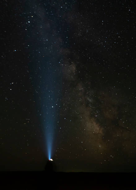 istock A female silhouette pointing a head-light on  the Milky Way direction - Gobi Desert, Mongolia 1179057517