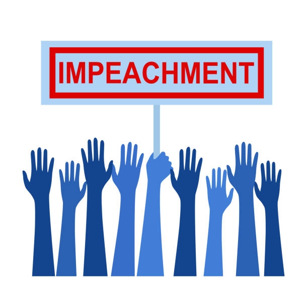 Hand with a banner and the inscription impeachment Up hands. Hand with a banner and the inscription impeachment impeachment stock illustrations