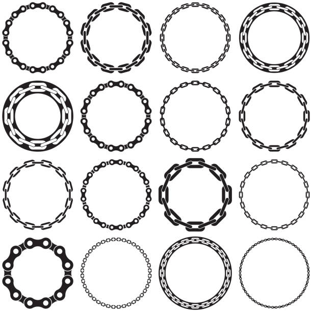 illustrazioni stock, clip art, cartoni animati e icone di tendenza di raccolta di frame di bordo a catena. ideale per il design di etichette. - bicycle chain