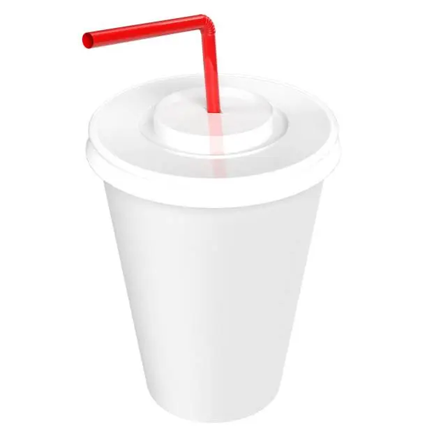 3D rendering illustration of a paper cup with straw
