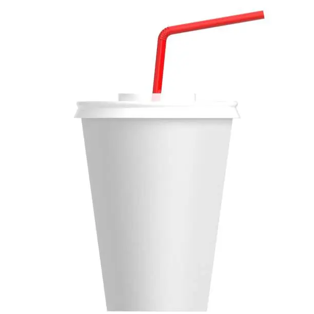 3D rendering illustration of a paper cup with straw