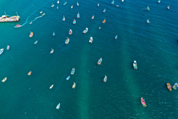 Aerial view of boats on peruvian ocean