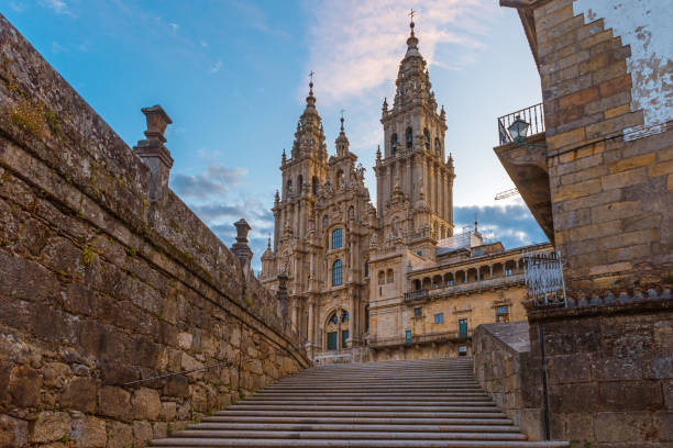 santiago de compostela cathedral, galicia, spain - building exterior built structure tower church imagens e fotografias de stock