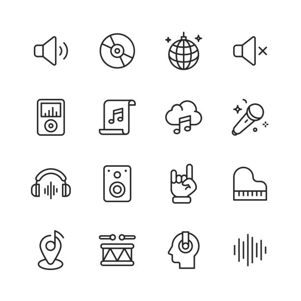 ilustraciones, imágenes clip art, dibujos animados e iconos de stock de --- iconos de línea. trazo editable. píxel perfecto. para móviles y web. contiene iconos como ---. - auriculares equipo de música
