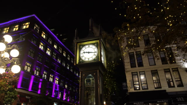 Old Steam Clock in Vancouver's historic Gastown district at night