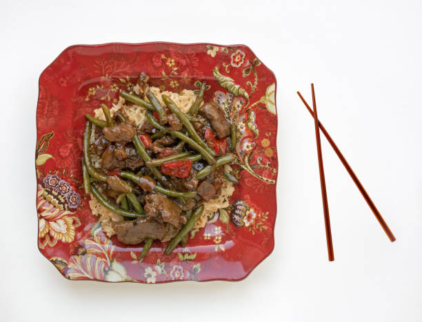 Chinese Cuisine of Beef with Green Beans & Red Pepper