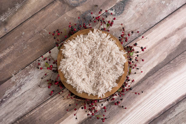 istock Newborn Digital Background with White Fur and Berries 1179093753
