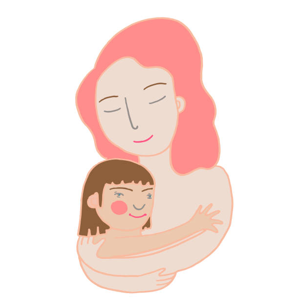 bildbanksillustrationer, clip art samt tecknat material och ikoner med mamma kramar försiktigt sitt barn med down syndrom. vektor - downs syndrome work