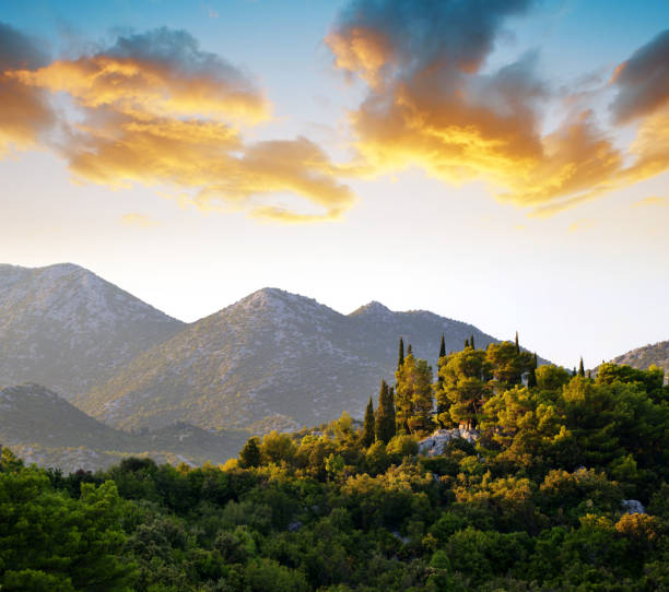 Summer landscape in the Rilic mountain at sunset. Riviera Makarska, South Dalmatia, Croatia.