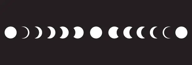Vector illustration of Moon phases icon on black background. Vector Illustration