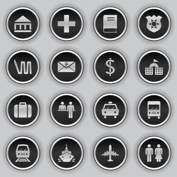 Vector illustration of black button icons - public services