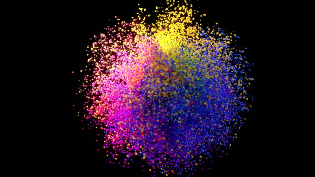 Digitally generated slow motion colorful particle explosion