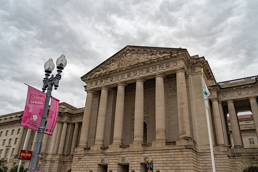 Andrew W Mellon Auditorium during National Cherry Blossom Festival in Washington DC, USA.