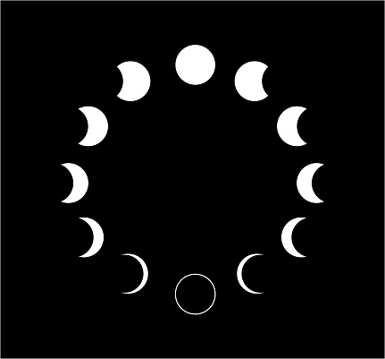 Moon phases icon on black background. Vector Illustration