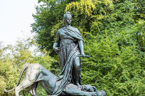 Statue of historic Bismarck Memorial in the Tiergarten in Berlin, Germany.  Prince Otto von Bismarck, the first Chancellor of the German Empire.